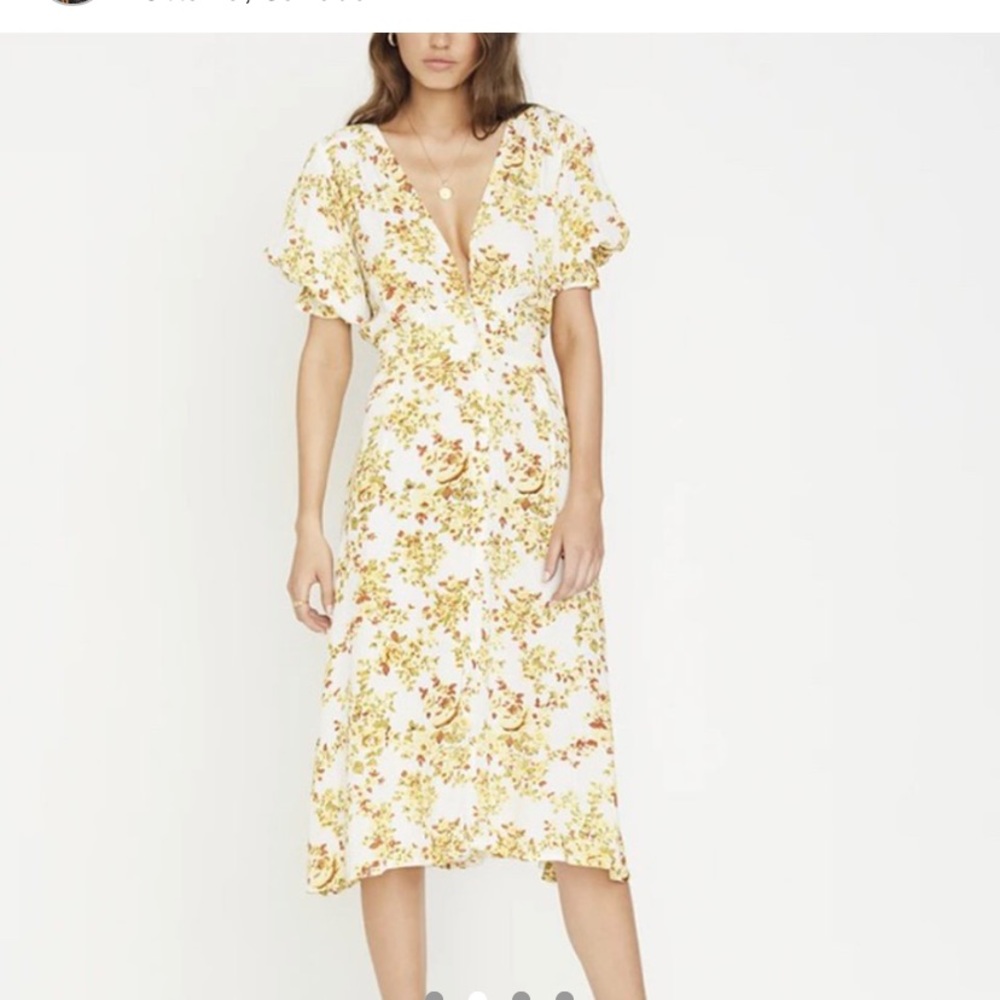 Faithfull the Brand Yellow Floral Midi Dress on Cream